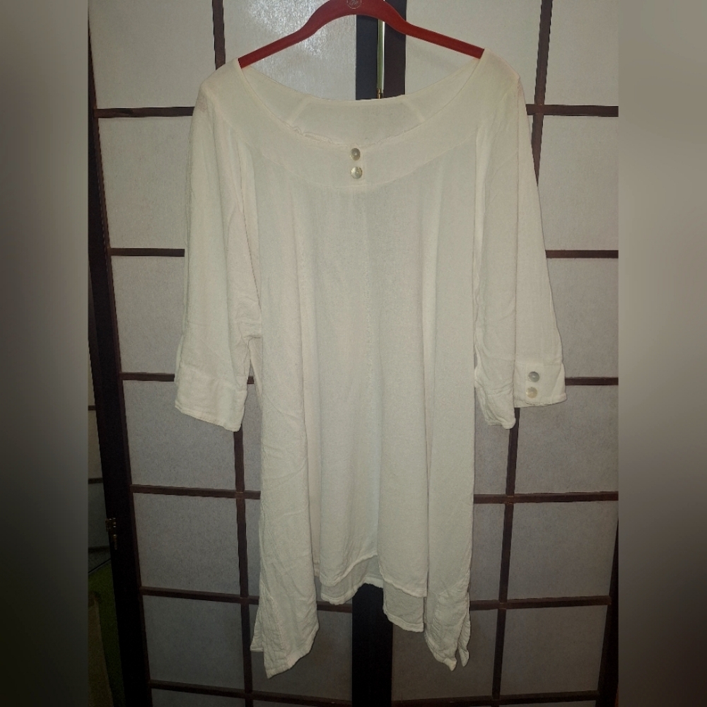 Abaca , White Cotton Summer Top , XL